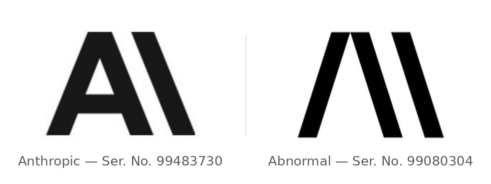 The two marks at issue, side by side: Anthropic's "A\" and Abnormal's stylized A