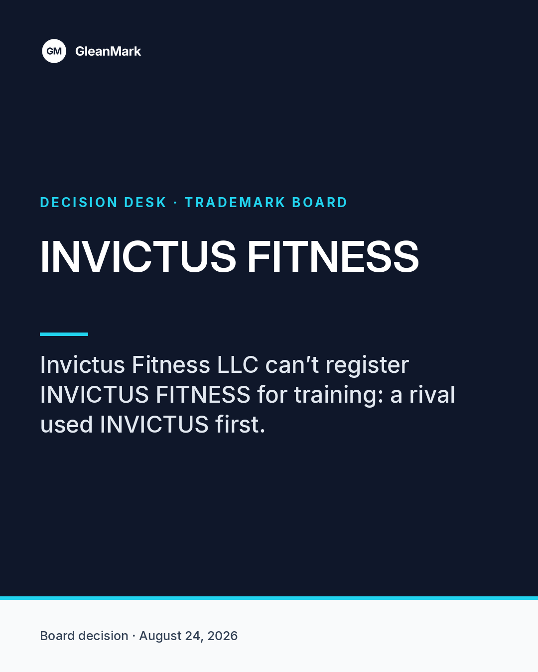 Earlier INVICTUS fitness use means Invictus Fitness LLC cannot register INVICTUS FITNESS — report graphic