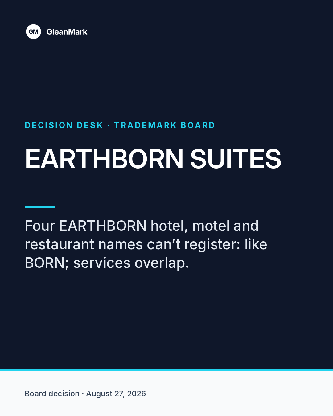 Four EARTHBORN marks refused registration; HOTEL BORN registration will be removed — report graphic