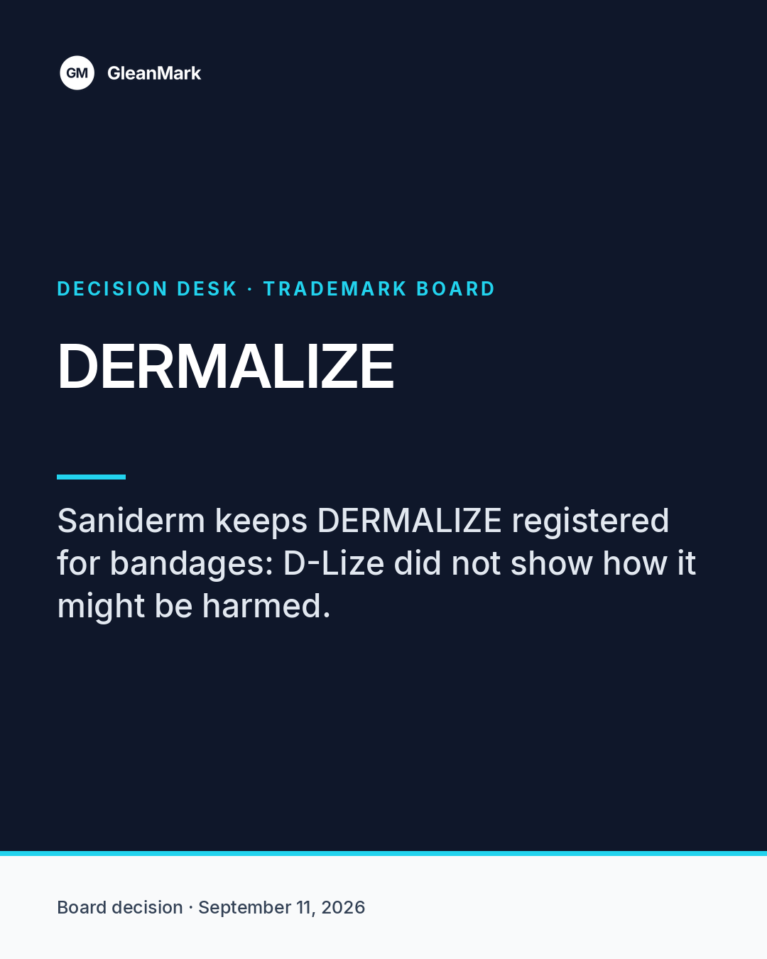 Saniderm keeps DERMALIZE registered because D-Lize did not establish it could bring the case — report graphic
