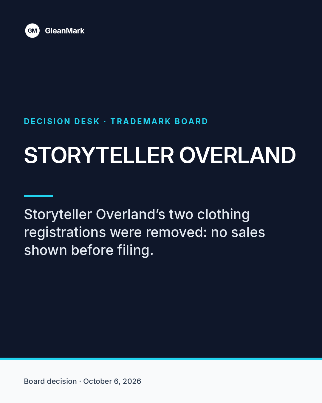 Board cancels Storyteller Overland’s two clothing registrations for lack of use when it applied — report graphic