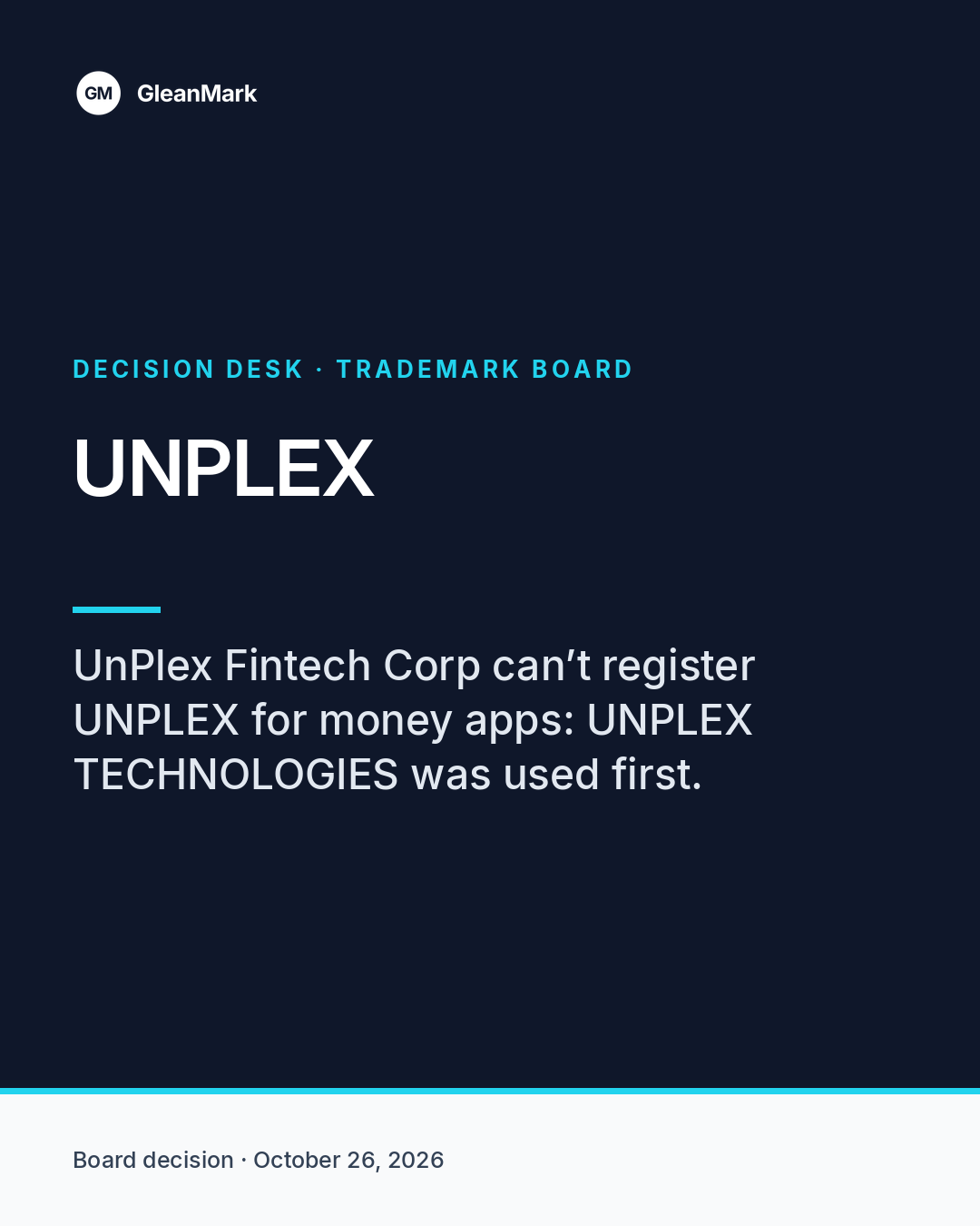 Board refuses request to register UNPLEX after earlier UNPLEX TECHNOLOGIES use — report graphic