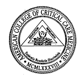 AMERICAN COLLEGE OF CRITICAL CARE MEDICINE EDUCATION RESEARCH PATIENT CARE SAPIENTIA RESOLUTIO DISCRIMINIS MCMLXXXVIII