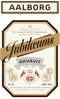 AALBORG JUBILÆUMS AKVAVIT KONGELIG HOFLEVERANDOR DE DANSKE SPRITFABRIKKER 1846 - 1946 EN HYLDEST TIL DEN DANSKE AKVAVIT ELEGANT LEDSAGER TIL FISK OG FJERKRÆ.