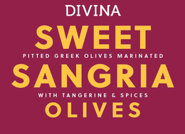 DIVINA SWEET SANGRIA OLIVES PITTED GREEK OLIVES MARINATED WITH TANGERINE & SPICES