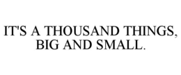 IT'S A THOUSAND THINGS, BIG AND SMALL.