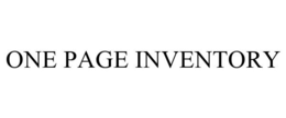 ONE PAGE INVENTORY