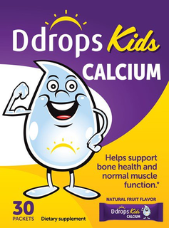DDROPS KIDS CALCIUM HELPS SUPPORT BONE HEALTH AND NORMAL MUSCLE FUNCTION.* NATURAL FRUIT FLAVOR DDROPS KIDS CALCIUM 30 PACKETS DIETARY SUPPLEMENT
