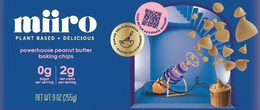 MIIRO PLANT BASED + DELICIOUS POWERHOUSE PEANUT BUTTER BAKING CHIPS 0G SUGAR PER SERVING 2G NET CARBS PER SERVING NET WT. 9OZ (255G) BAKING DELICIOUSNESS SCAN ME FOR AN EXPRESS REORDER
