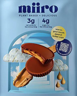 MIIRO PLANT BASED + DELICIOUS 3G NET CARBS FOR THE WHOLE BAG 4G SUGAR FOR THE WHOLE BAG WOW-IN-YOUR-MOUTH PEANUT BUTTER CUPS SCAN ME FOR AN EXPRESS REORDER