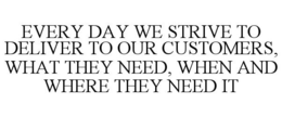 EVERY DAY WE STRIVE TO DELIVER TO OUR CUSTOMERS, WHAT THEY NEED, WHEN AND WHERE THEY NEED IT