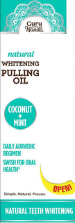 GURU NANDA NATURAL WHITENING PULLING OIL COCONUT + MINT DAILY AYURVEDIC REGIMEN SWISH FOR ORAL HEALTH* OPEN! SIMPLE. NATURAL. PROVEN. NATURAL TEETH WHITENING