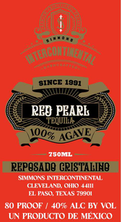 INTERCONTINENTAL REPOSADO CRISTALINO 80 PROOF / 40% ALC BY VOL PREMIUM TRADITIONAL PRODUCT SINCE 1991 100% AGAVE SIMMONS INTERCONTINENTAL UN PRODUCTO DE MÉXICO CLEVELAND, OHIO 44111 EL PASO, TEXAS 79901 -HANDCRAFTED- RED PEARL SIMMONS TEQUILA 750ML