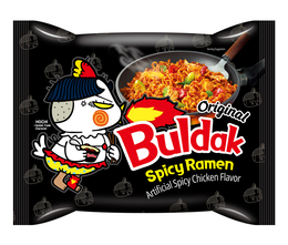 ORIGINAL BULDAK SPICY RAMEN ARTIFICIAL SPICY CHICKEN FLAVOR HOCHI •BULDAK TRADE CHARACTER BULDAK SERVING SUGGESTION